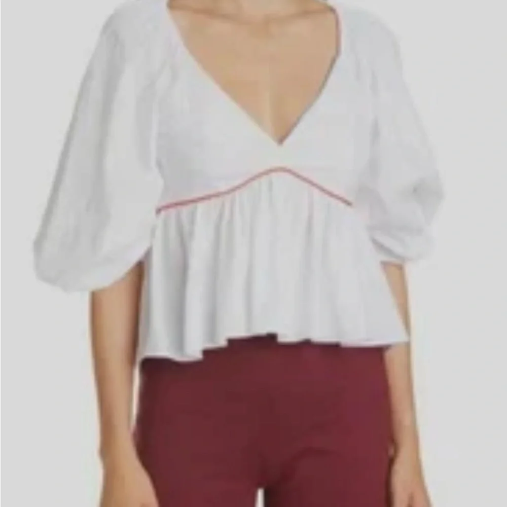 STAUD Women’s Crisp White Puff Sleeve Dani Blouse Empire Waist Top Sz 0
